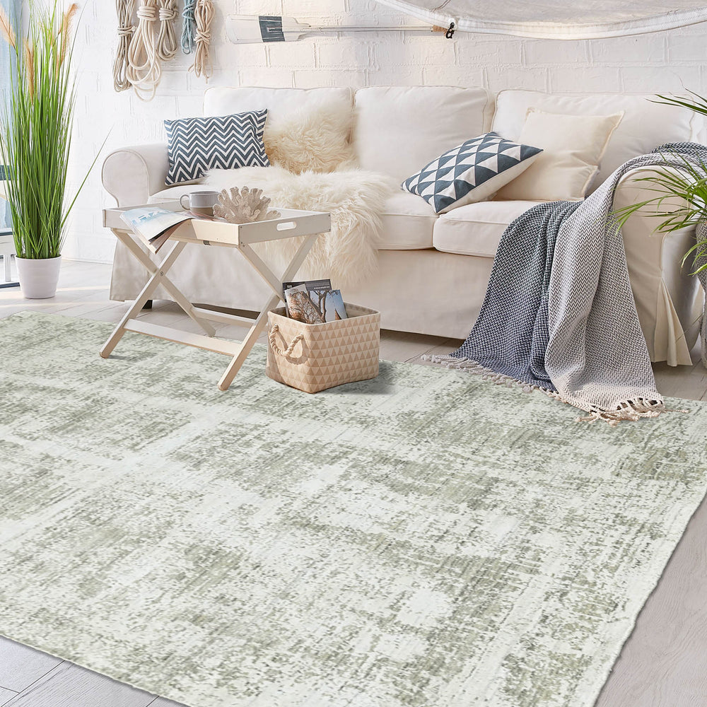 Multi Size Ivory Gray Beige Color Hand Knotted Wool Modern & Contemporary Oriental Rug