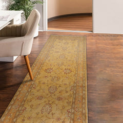 Runner Beige, Gold, Slate Color Hand Knotted Chobi Peshawar 100% Wool Traditional Oriental Rug
