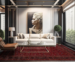 Palace Burgundy, Midnight Blue, Burnt Orange Color Hand Knotted Mashad 100% Wool Traditional Oriental Rug