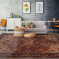 8x11 Rust, Midnight Blue, Rose Color Hand Knotted Heriz 100% Wool Traditional Oriental Rug