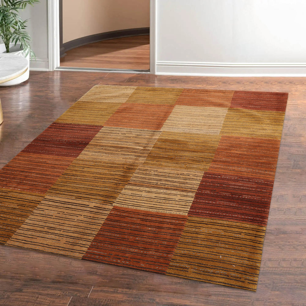 4x6 Rust, Gold, Tan Color Hand Knotted 100% Wool Modern Oriental Rug