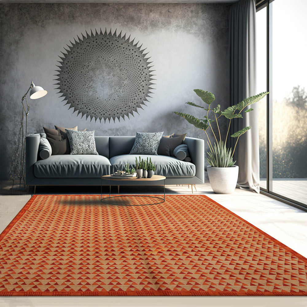 6x9 Beige, Orange, Coral Color Hand Knotted 100% Wool Contemporary Oriental Rug