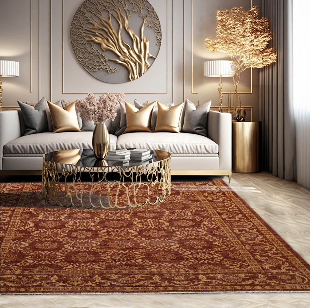 6x9 Brown, Tan, Gold Color Hand Knotted 100% Wool Traditional Oriental Rug