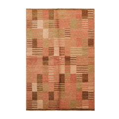 Knotted Rug Rose Beige Hand Knotted 4'x6' Michaelian and Kohlberg Modern Contemporary Tibetan 100% Wool Oriental Area Rug