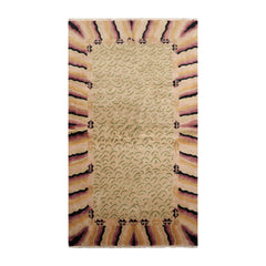 Knotted Rug Beige Sage Hand Knotted 3'11''x7' Michaelian and Kohlberg Modern Contemporary Tibetan 100% Wool Oriental Area Rug