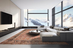 Palace Salmon, Black, Blue Color Hand Knotted Mahal 100% Wool Traditional Oriental Rug