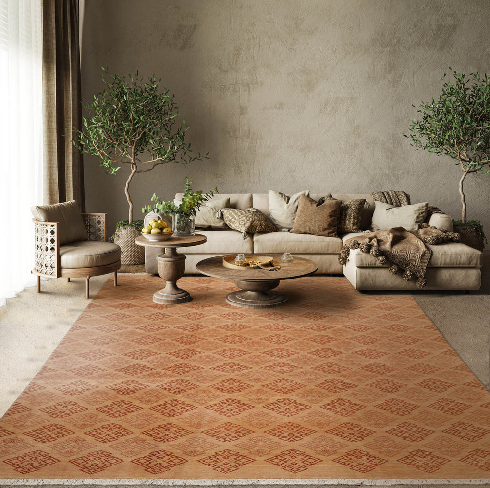 8x10 Tan, Caramel, Color Hand Knotted 100% Wool Transitional Oriental Rug
