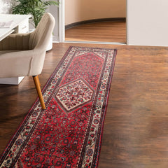 Runner Red, Beige, Brown Color Hand Knotted Heriz 100% Wool Traditional Oriental Rug