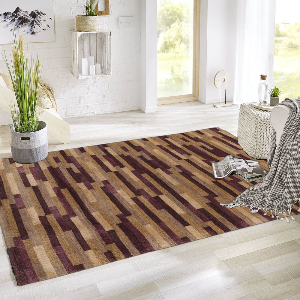 3x5 Aubergine, Brown, Beige Color Hand Knotted Tibetan 100% Wool Modern & Contemporary Oriental Rug
