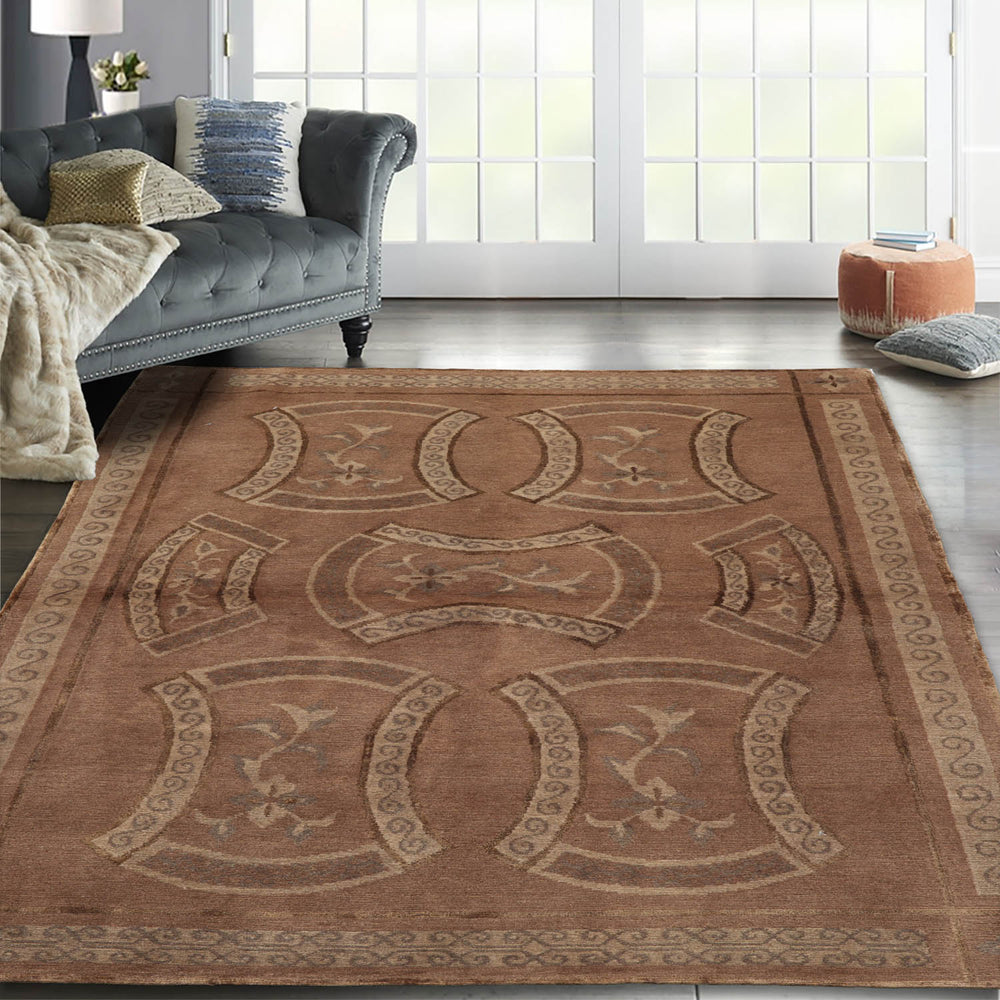 4x6 Taupe, Brown, Beige Color Hand Knotted Tibetan 100% Wool Transitional Oriental Rug