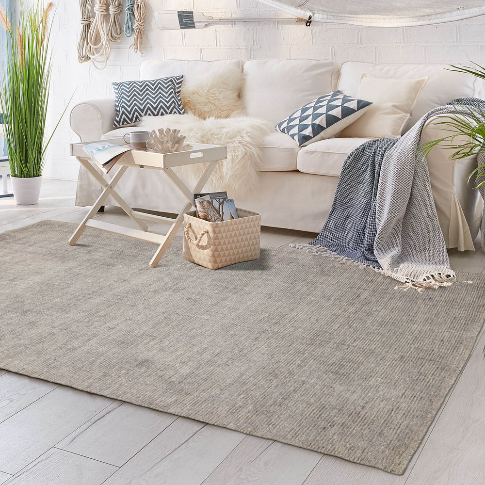 5x8 Taupe, Ivory, Color Hand Knotted 100% Wool Modern & Contemporary Oriental Rug