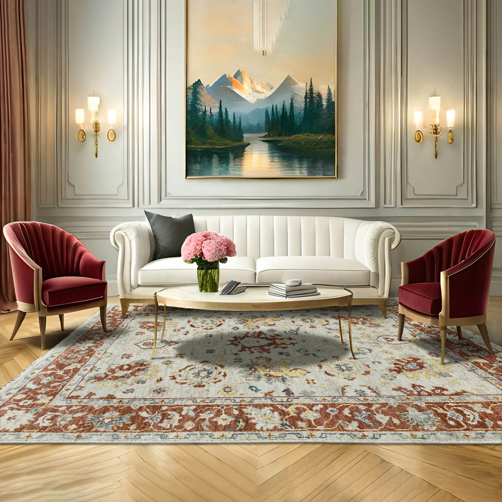 8x10 Beige, Burnt Orange, Gold Color Hand Knotted Oushak Wool Traditional Oriental Rug