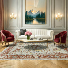 8x10 Beige, Burnt Orange, Gold Color Hand Knotted Oushak Wool Traditional Oriental Rug