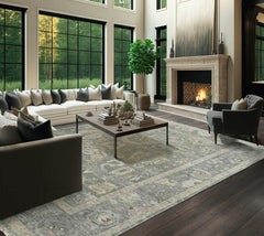 Multi Size Moss Slate Light Gold Color Hand Knotted Oushak Wool Traditional Oriental Rug