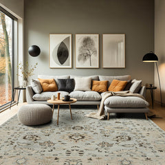 6x9 Gray Beige, Taupe, Brown Color Hand Knotted Oushak Wool Traditional Oriental Rug