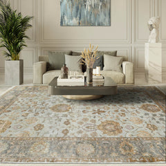 6x9 Gray, Gold, Brown Color Hand Knotted Oushak Wool Traditional Oriental Rug