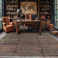 8x10 Gray, Blue, Orange Color Hand Knotted Wool Modern Oriental Rug