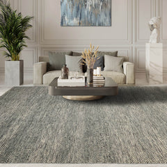 8x10 Ivory, Gray, Green Color Hand Knotted Wool Contemporary Oriental Rug
