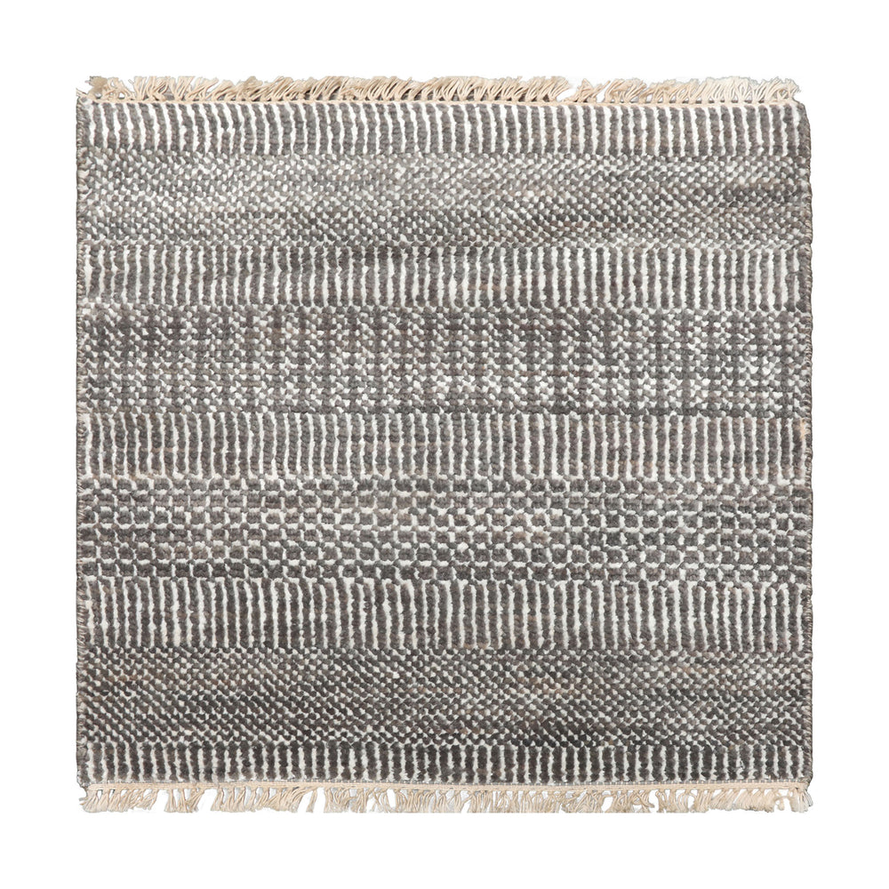 Square Ivory, Gray, Color Hand Knotted Tibetan Wool & Bamboo Silk Modern Oriental Rug