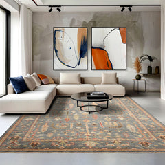 Multi Size Slate Beige Lime Color Hand Knotted Oushak Wool Traditional Oriental Rug