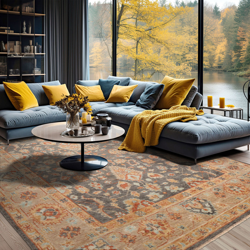 Multi Size Slate Taupe Beige Color Hand Knotted Oushak Wool Traditional Oriental Rug