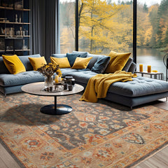 Multi Size Slate Taupe Beige Color Hand Knotted Oushak Wool Traditional Oriental Rug