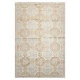 Knotted Rug Ivory Hand Knotted 6'x9'4" Transitional Medallion Wool and Silk Oriental Area Rug