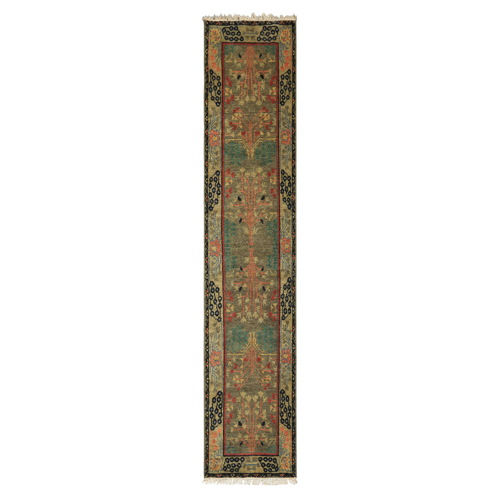 Multi Size Green Pistachio Coral Color Hand Knotted Wool Oriental Rug
