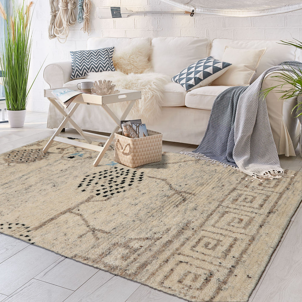 3x5 Ivory, Brown, Black Color Hand Knotted Moroccan Wool Modern Oriental Rug