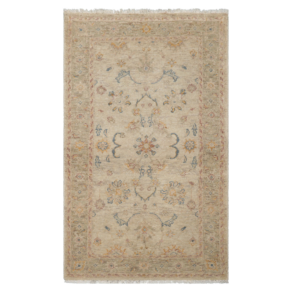 3x5 Beige, Rust, Blue Color Hand Knotted Afghan Oushak Wool Transitional Oriental Rug