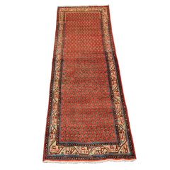 Runner Rust, Ivory, Blue Color Hand Knotted Gul Wool Traditional Oriental Rug