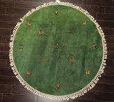 Round Green, Gold, Black Color Hand Knotted Gabbeh Wool Modern & Contemporary Oriental Rug