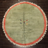 Round Sage, Coral, Burnt Orange Color Hand Knotted Gabbeh Wool Modern & Contemporary Oriental Rug