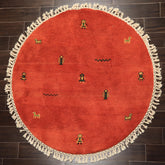 Round Burnt Orange, Gold, Green Color Hand Knotted Gabbeh Wool Modern & Contemporary Oriental Rug