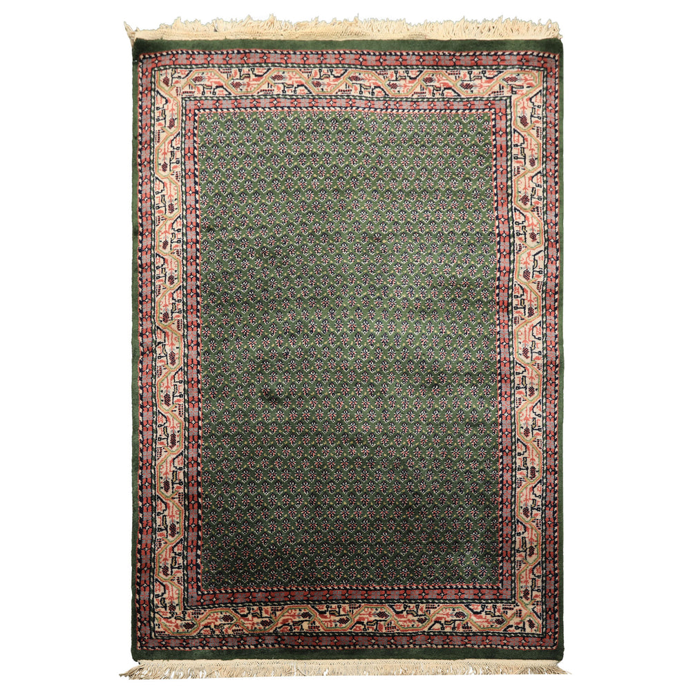 4x6 Green, Ivory, Blue Color Hand Knotted Wool Traditional Oriental Rug