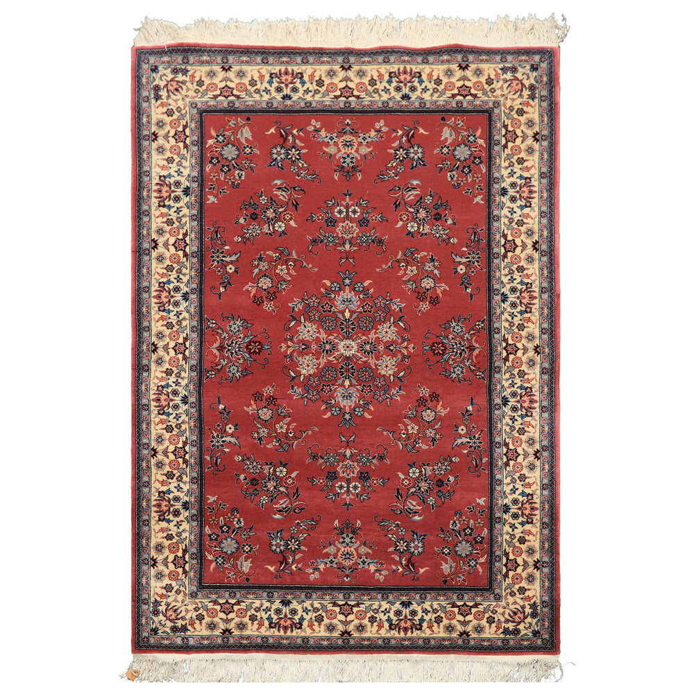 4x6 Rose, Ivory, Aqua Color Hand Knotted Pak Persian New Zealand Wool Traditional Oriental Rug