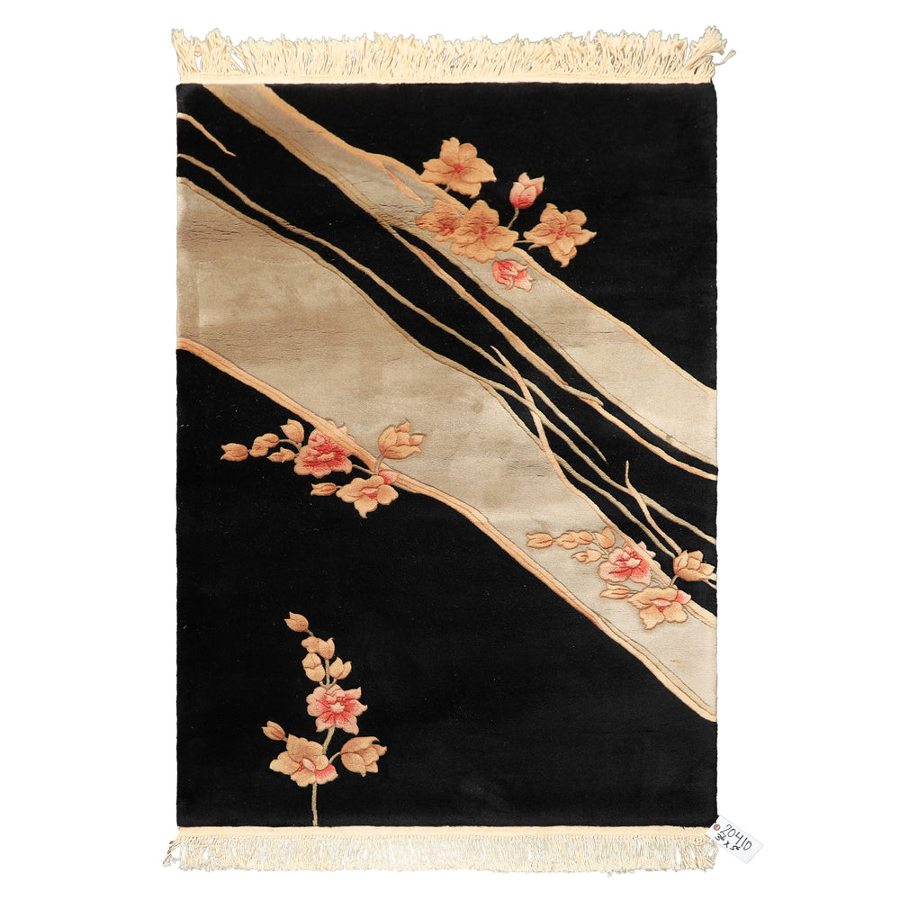3x5 Black, Gray, Peach Color Hand Knotted Wool Transitional Oriental Rug