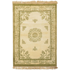 4x6 Ivory, Olive, Green Color Hand Knotted Indo Tibetan Wool Oriental Rug