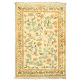 4x6 Ivory, Gold, Green Color Hand Knotted French Aubusson Savonnerie Wool Traditional Oriental Rug
