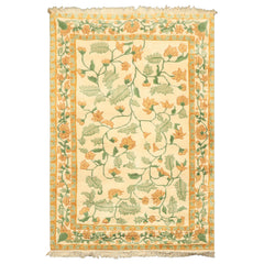 4x6 Ivory, Gold, Green Color Hand Knotted French Aubusson Savonnerie Wool Traditional Oriental Rug