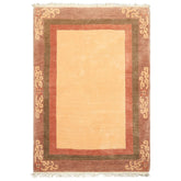 4x6 Ivory, Rose, Olive Color Hand Knotted Tibetan Wool Traditional Oriental Rug