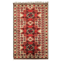 4x6 Ivory, Red, Maroon Color Hand Knotted Turkish Kula Wool Traditional Oriental Rug