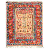 6x7 Ivory, Orange, Aqua Color Hand Knotted Turkish Kula Wool Traditional Oriental Rug