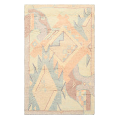 4x6 Ivory, Aqua, Lavender Color Hand Knotted Indo Tibetan Wool Oriental Rug
