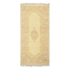Runner Ivory, Mint, Lavender Color Hand Knotted French Aubusson Savonnerie Wool Traditional Oriental Rug