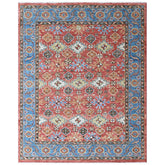 Multi Size Rust Blue Aqua Color Hand Knotted Oushak Wool Transitional Oriental Rug