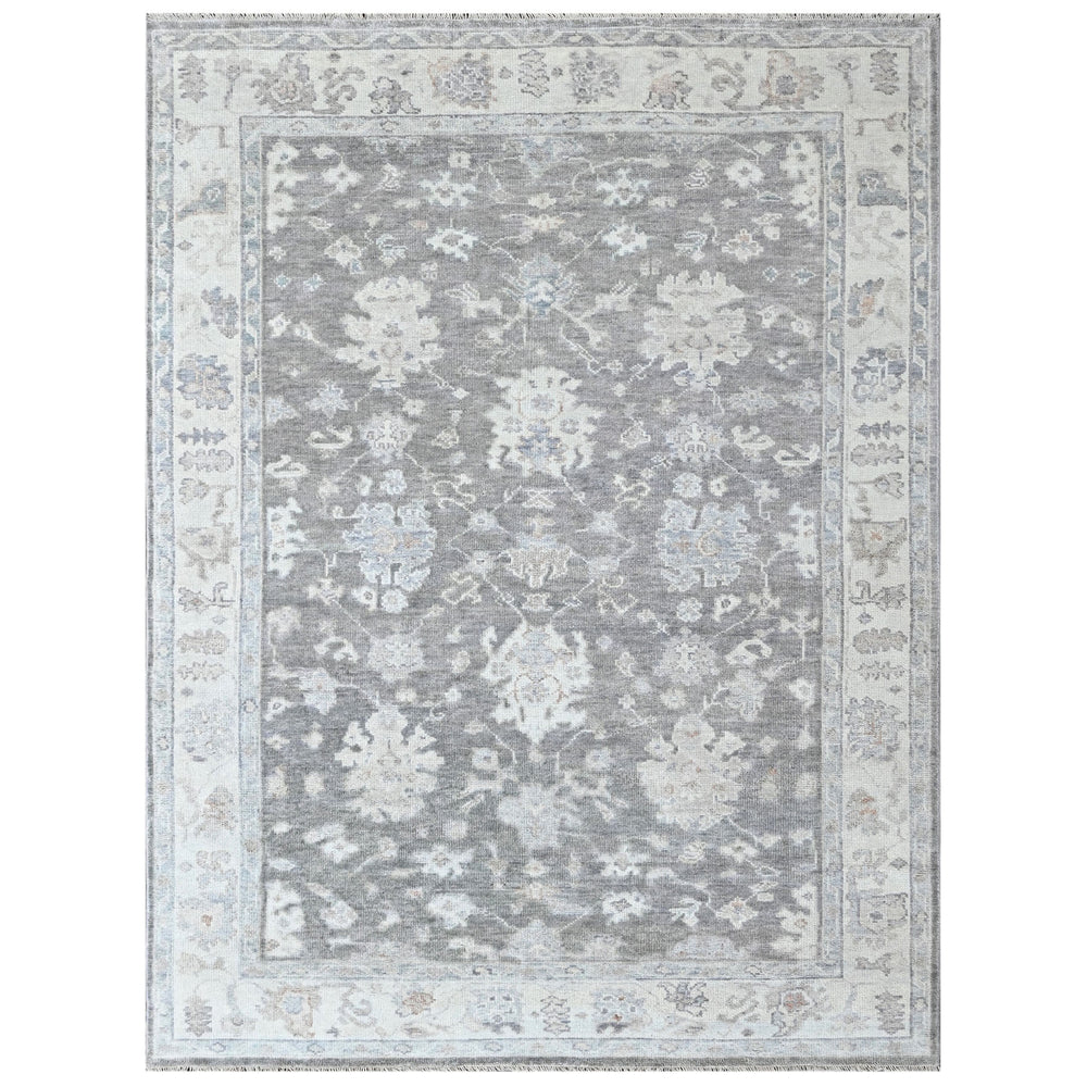 Multi Size Gray Slate Ivory Color Hand Knotted Oushak Wool Transitional Oriental Rug