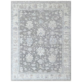 Multi Size Gray Slate Ivory Color Hand Knotted Oushak Wool Transitional Oriental Rug