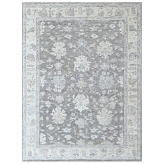 Multi Size Gray Slate Ivory Color Hand Knotted Oushak Wool Transitional Oriental Rug