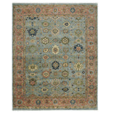 12x15 Blue, Peach, Lime Color Hand Knotted Oushak Wool Oriental Rug